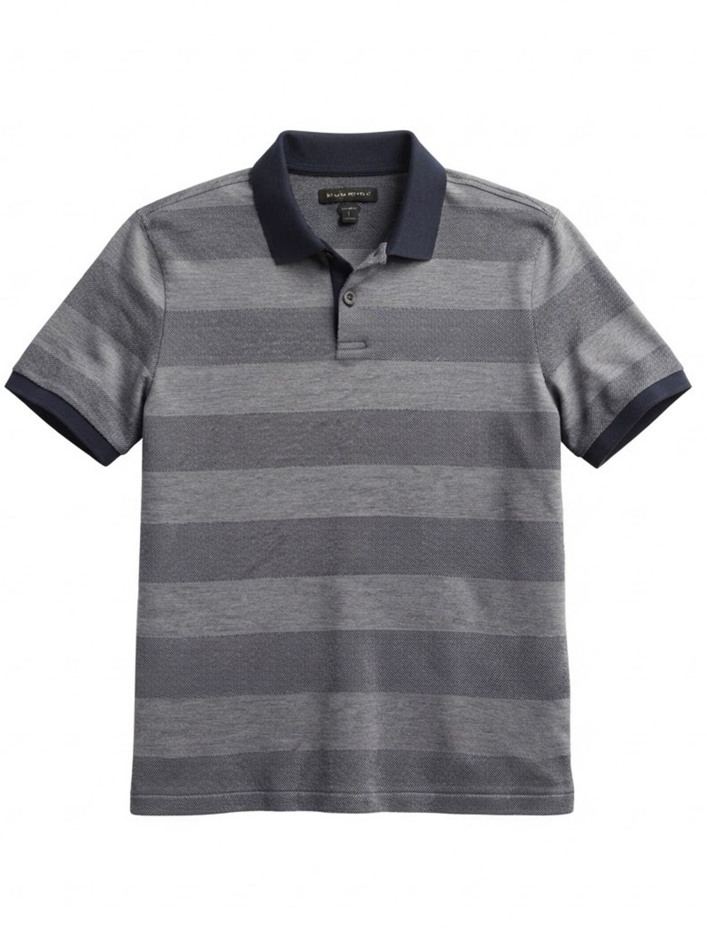 BR Men's Gray Striped Polo with Navy Trim